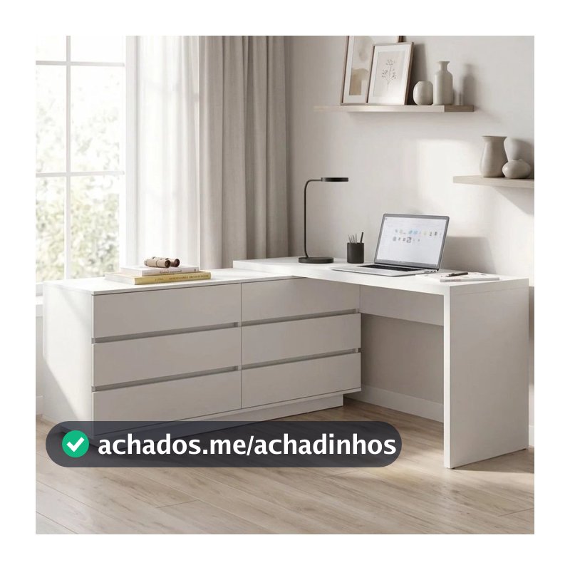Escrivaninha em L ou Reta Oring 6 Gavetas 139,8cm CabeCasa MadeiraOriginals Branco