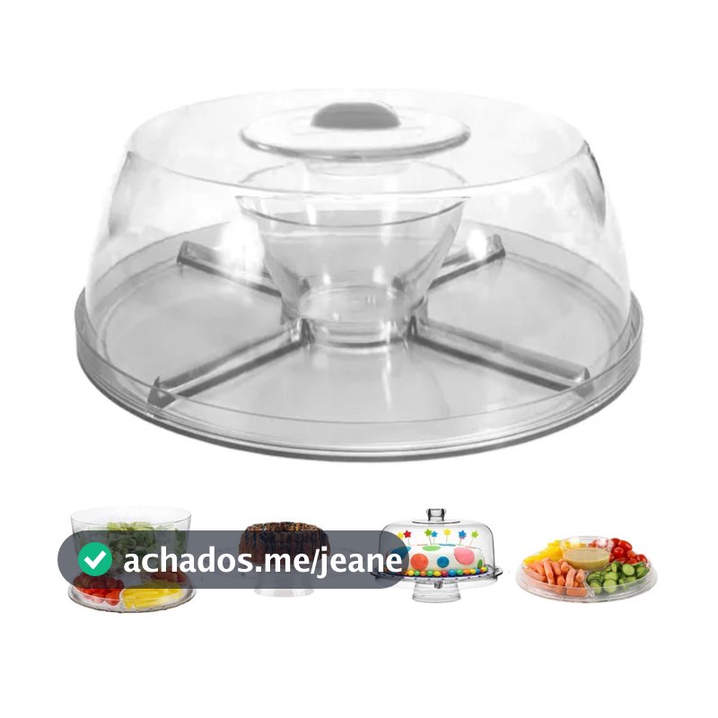 Boleira Petisqueira Saladeira Com Tampa Tigela 5 Em 1 Multiuso Cristal