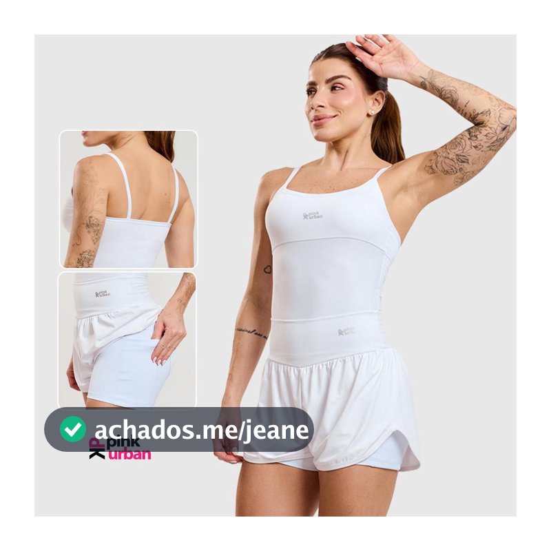 Conjunto Regata Camiseta Poliamida + Short Fitness Feminino Saia Beach Bolso Interno Soltinho Academia Esportivo