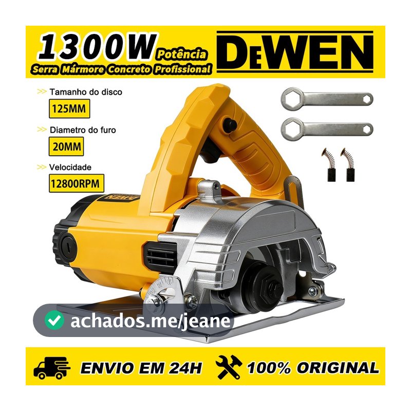 Serra Mármore Concreto Profissional 1300W 12800 RPM 125mm Disco De Corte
