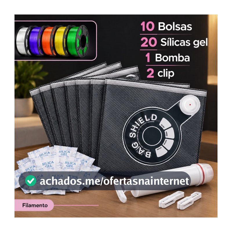 Sacos Herméticos de Armazenamento a Vácuo p/ Filamento 3D Kit 10 Unidades Vedação Forte + Bomda + Clips + Silicas gel