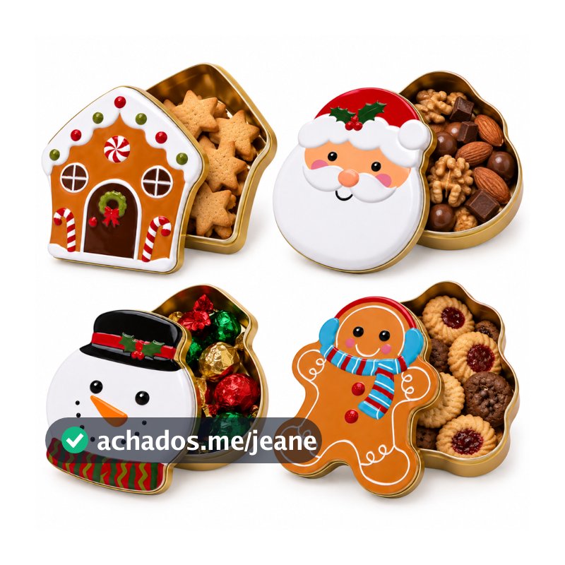 Kit 2/4 Latas Porta Objetos Natalina Sortidas 14x11,5cm em Metal Fartex para Natal