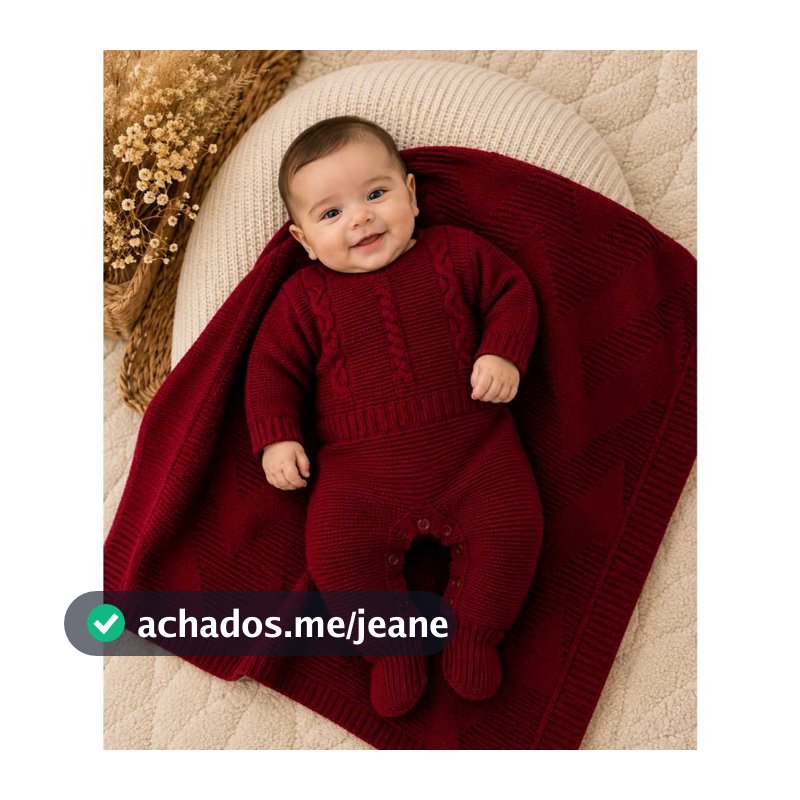 Kit Macacão Trança + Manta Cobertor Saída Maternidade Bebê Recém Nascido  Menino Menina Tricot Tricô