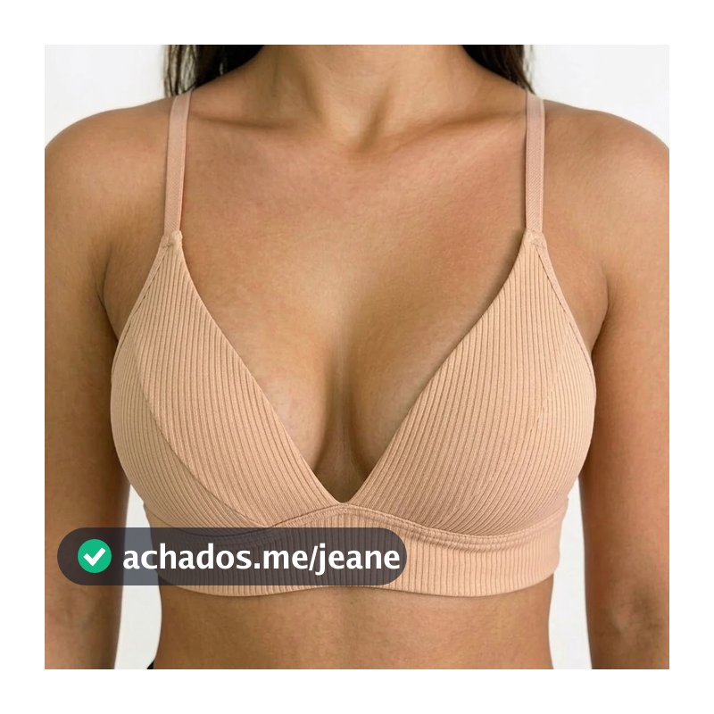 Sutiã Canelado com Bojo sem Aro com Decote em V Alça Fina Ajustável e Confortável Top Fitness