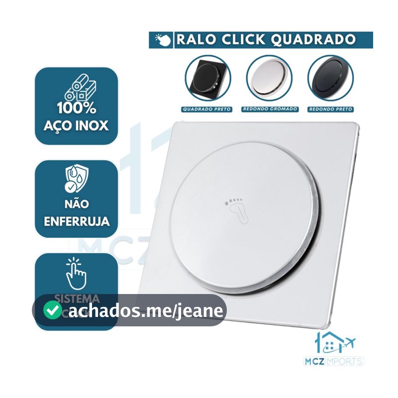 Ralo Inteligente Click 10x10 15x15 Cm Inox Banheiro Lavabo Veda Cheiro