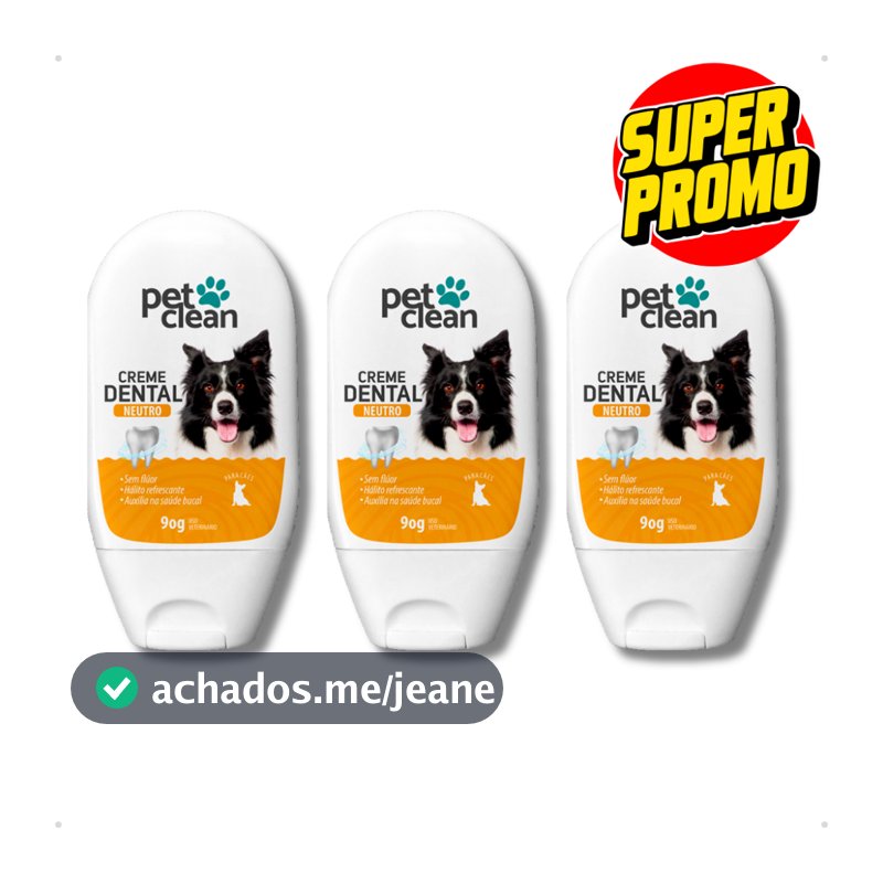 Kit com 1 ou 3 ou 5 Creme Dental Pasta de Dente para Cachorro e Gato Pet Shop Pet Clean Neutro 90g