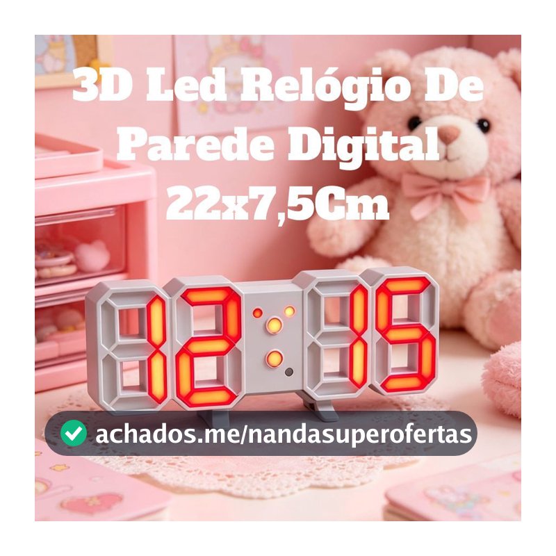 3D Led Relógio De Parede Digital Fonte Vermelha 22x7,5Cm Decoração Design Moderno Luz Noturna