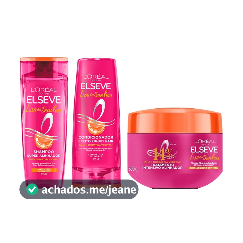 KIT ELSEVE EFEITO LISO DOS SONHOS SH + COND + MÁSC - 3 ITENS