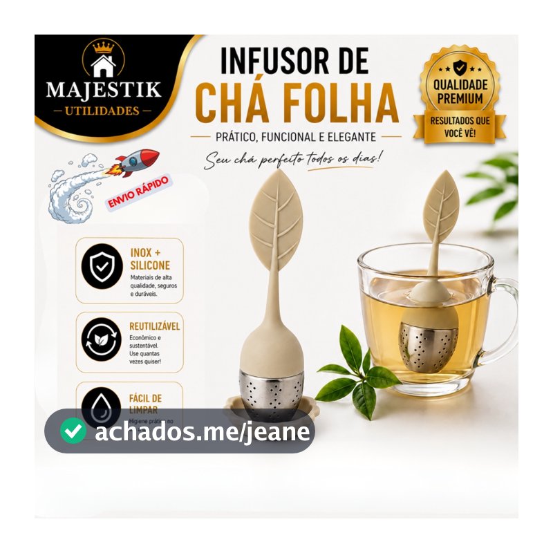 Infusor de Chá Silicone com Filtro Inox e Base Oikos Reutilizável para Ervas e Chás