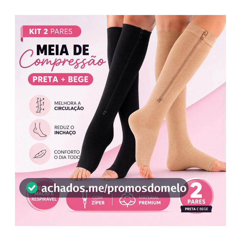 Kit 2 Pares de Meias de Compressão 3/4 Circulação Varizes Inchaço Pernas Cansada Edema Ortopédica Trombose Unissex
