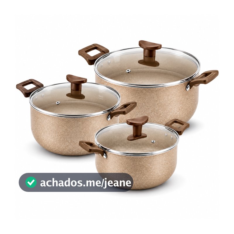 Kit com 3 Caçarolas Antiaderentes  Varias Cores – Inclui Panela Grande  com Tampas de Vidro Temperado+brinde Talher