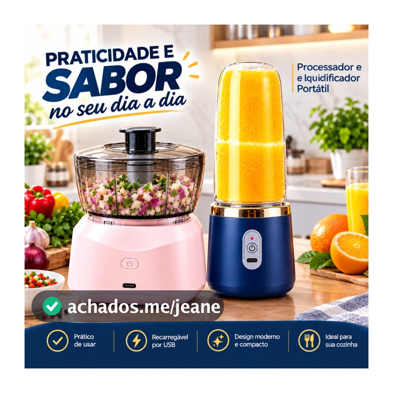 Triturador Elétrico 4 em 1 USB Sem Fio Cortador de Alho e Legumes Mini Processador de Cozinha com bateria