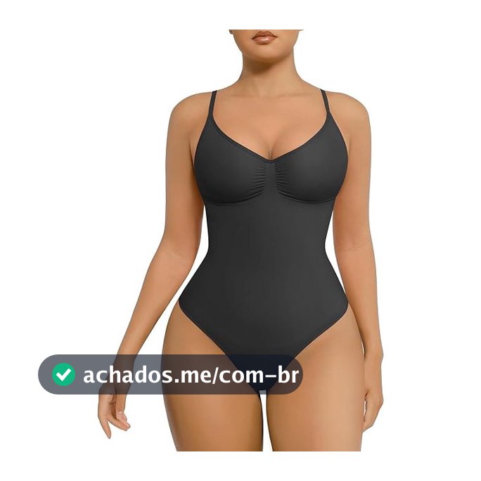 Body Modelador Tipo Tanga Feminino, Alças Ajustáveis, Aperta Barriga, Sem Aros, Shapewear Uso Diário