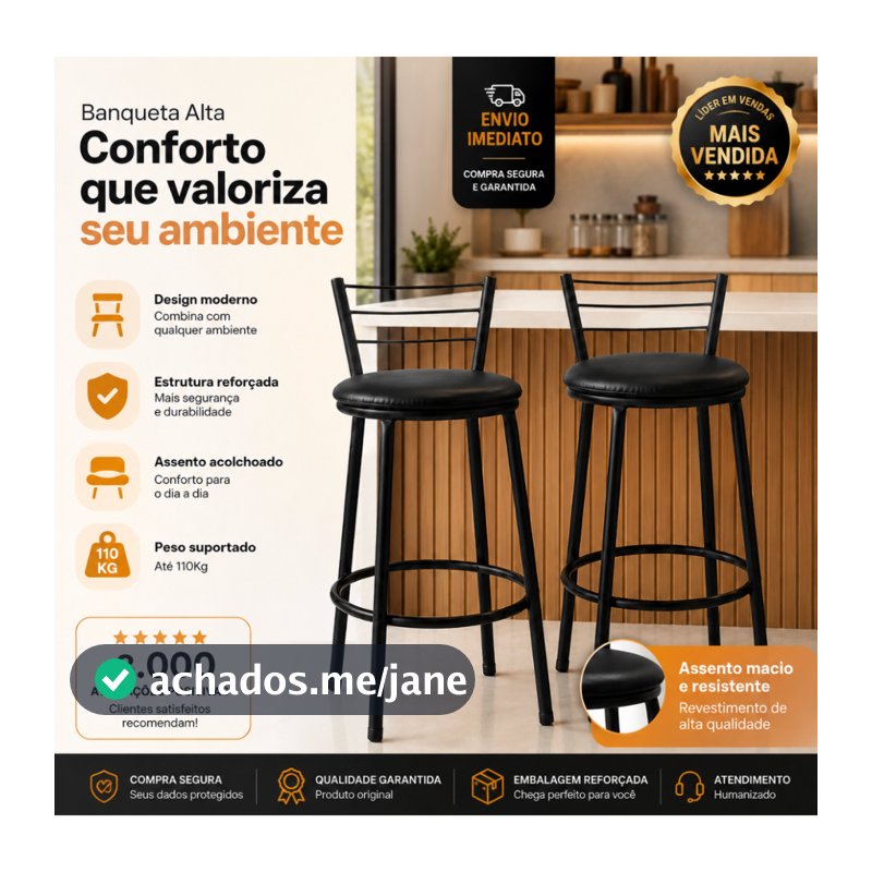 Kit 2 Banquetas Bistros Altas Aço Cozinha Lanchonetes Balcão Bar