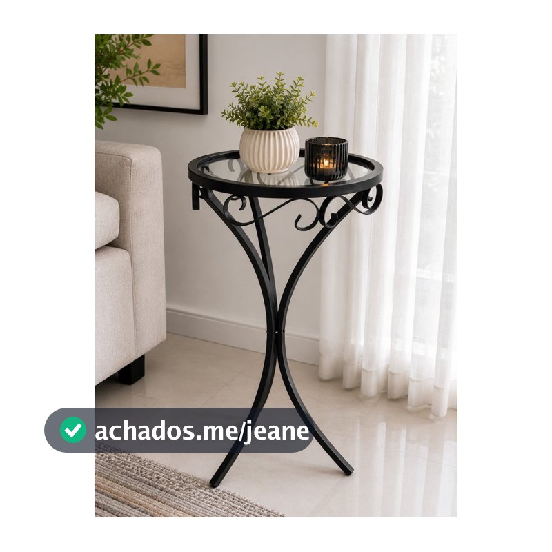 MESA CANTO EM FERRO COM VIDRO