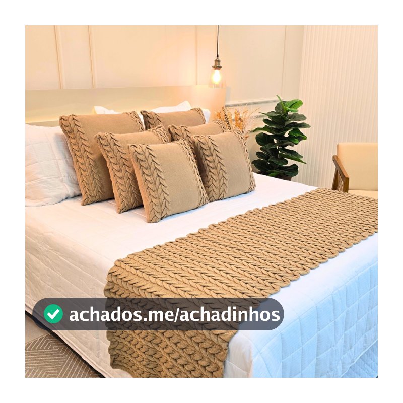 Kit Peseira Manta Tricot Sofá Cama Casal Queen King Aconchego Home Decor + 2 Capas Almofadas