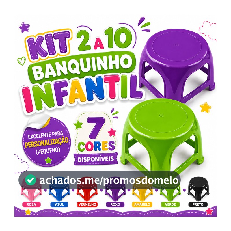 Kit 10 Banqueta Infantil 18cm Plástico Reforçado Azul Rosa Banquinho Resistente Criança Até 25kg
