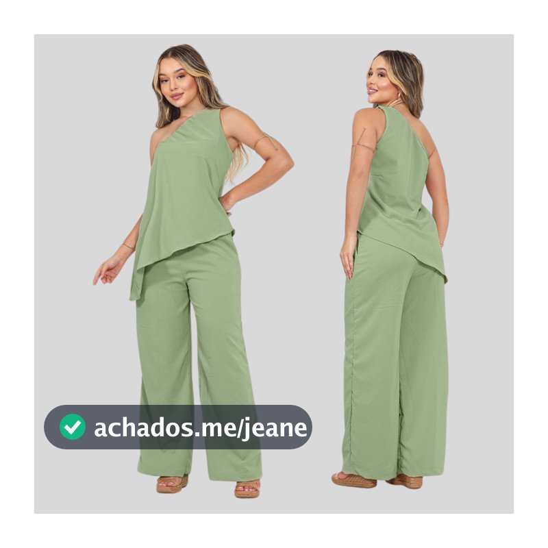 Conjunto Nula Manga Caimento Assimétrico Crepe Pantalona Ombro Só Alfaiataria Básico Confortável