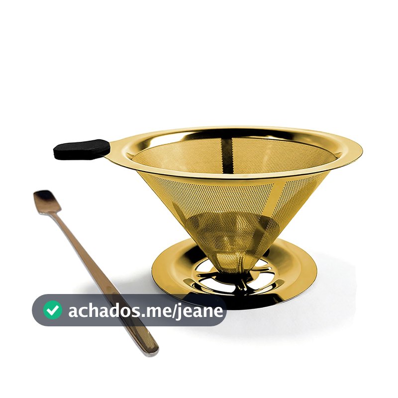Dourado 103 Filtro de Café Inox Aço 304 Reutilizável para Coador Não Precisa Papel com Pegador Silicone Pour Over