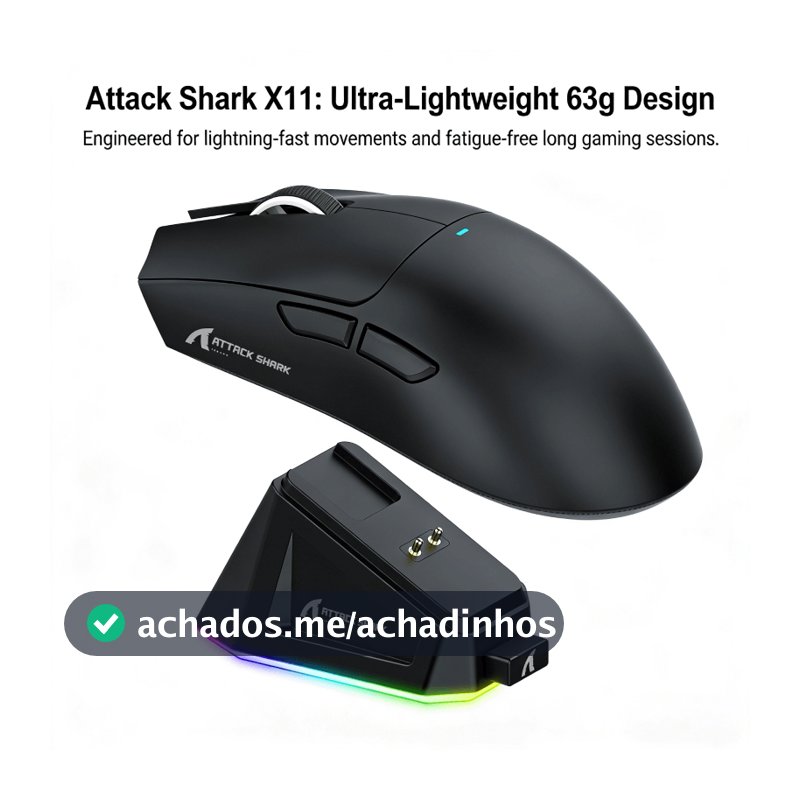 Mouse Attack Shark X11 Bluetooth para notebook sem fio com dock de carregamento magnético 63 g ultraleve 22000 DPI novo