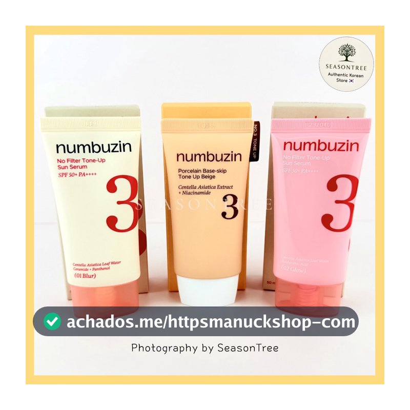 [numbuzin] No . 3 Soro Solar Tonificante Sem Filtro 50ml/50ml + 50ml-01 Blur/02 Glow Beige Tone-Up Protetor Base De Maqu