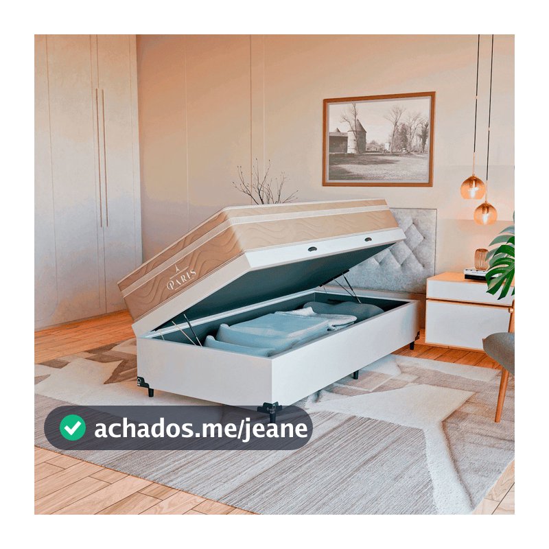 Cama Box Baú Solteiro + Colchão Paris Molas Ensacadas Bege