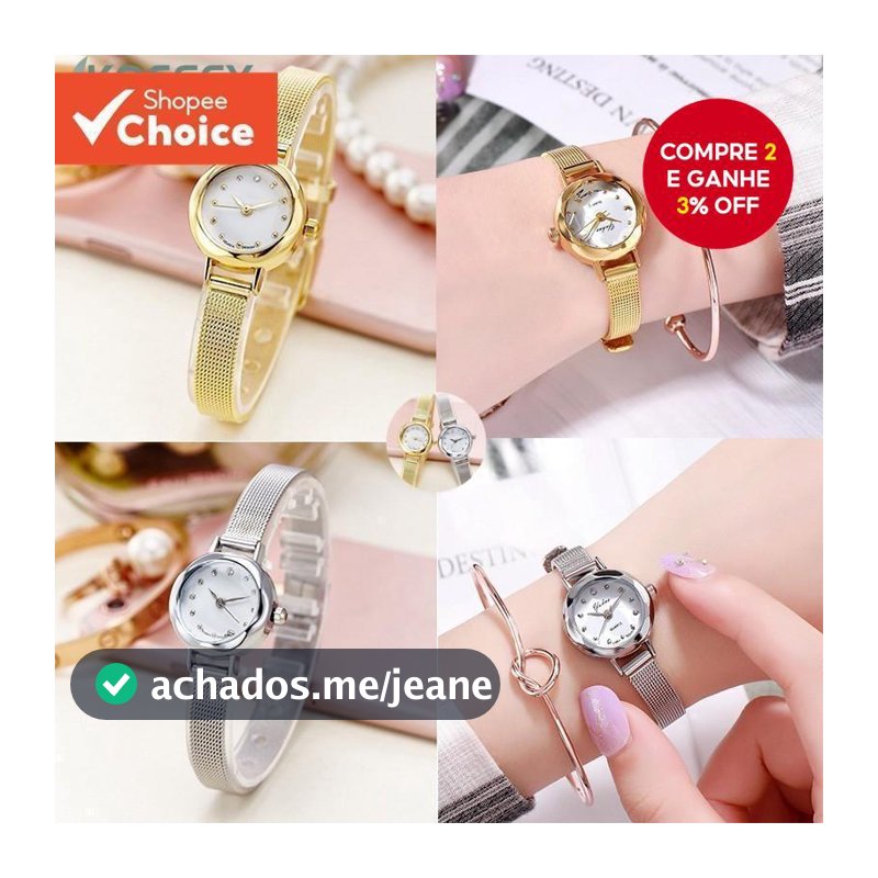 Relógio Feminino Pequeno Requintado Cinto De Malha Ouro Prata Simples Mostrador Diamante Silencioso Luxo Férias Acessóri