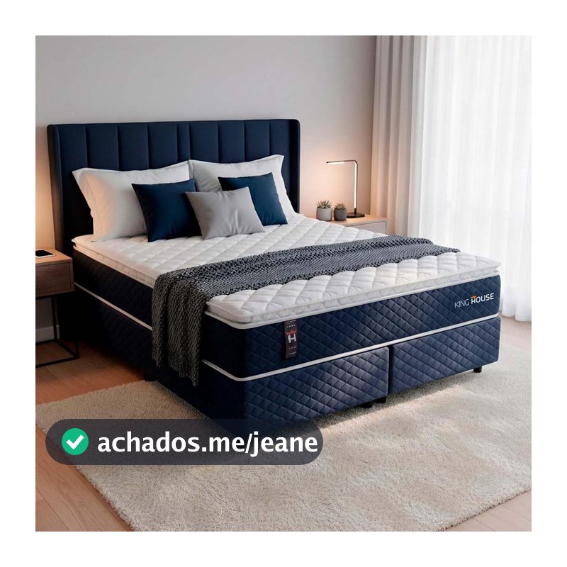 Conjunto Cama Box King Size Lagras 193x203x66 Azul c/ Molas Ensacadas