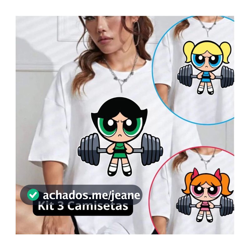 Kit 3 Camiseta Roupa de Academia Feminina Tshirt Super Poderosas Blusa Camisa 100% Algodão