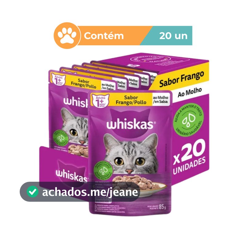 Ração Úmida Whiskas Frango Gatos 20 Sachês 85g