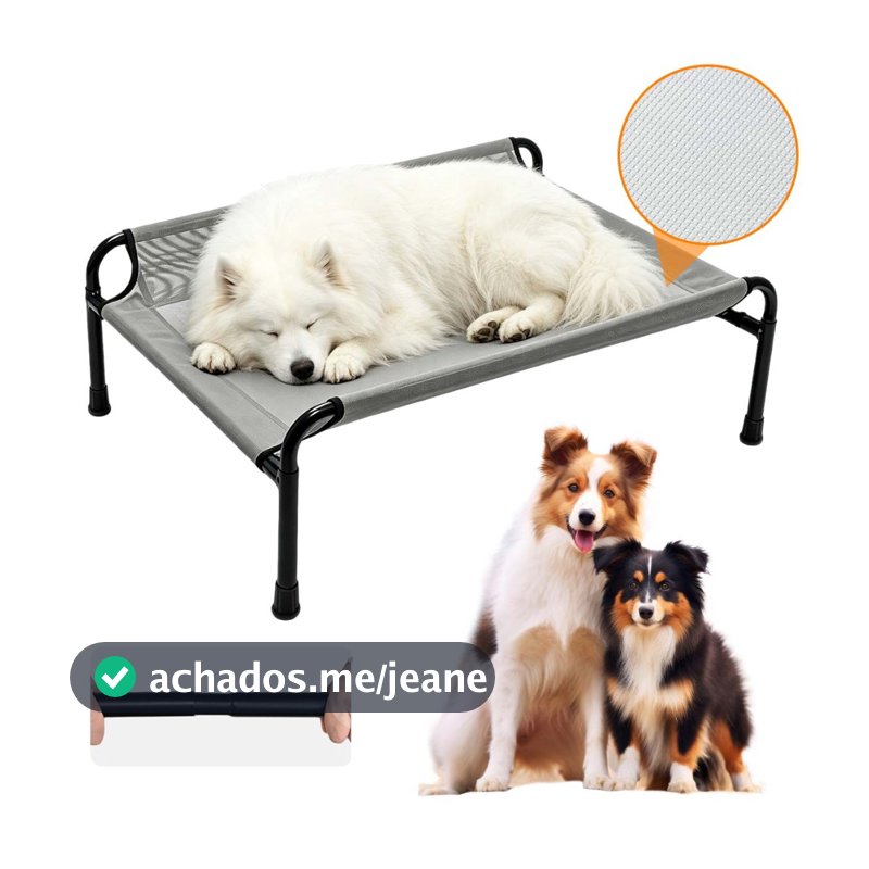 11981.521CM Cama Cachorros Grande Suspensa Caes Pet Elevado Respirável Antiderrapante Estrutura Metálica  Cor Cinza