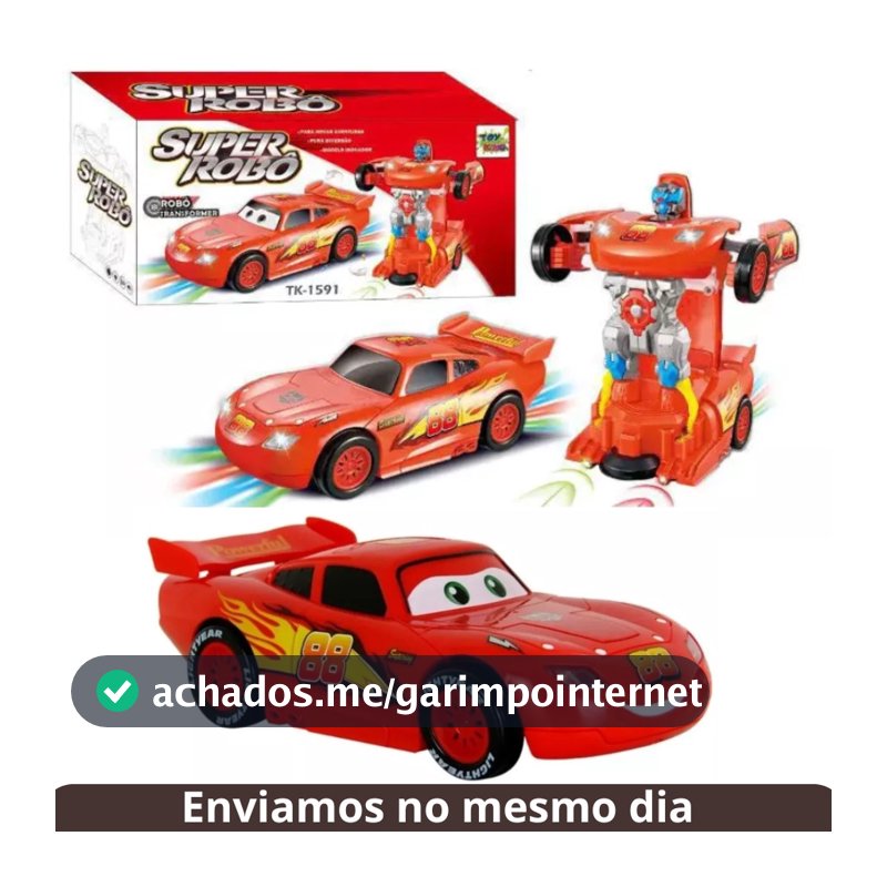 Carrinho Mcqueen Vira Robô Musical Com Luz e Som Infantil Bate e Volta Brinquedo Menino