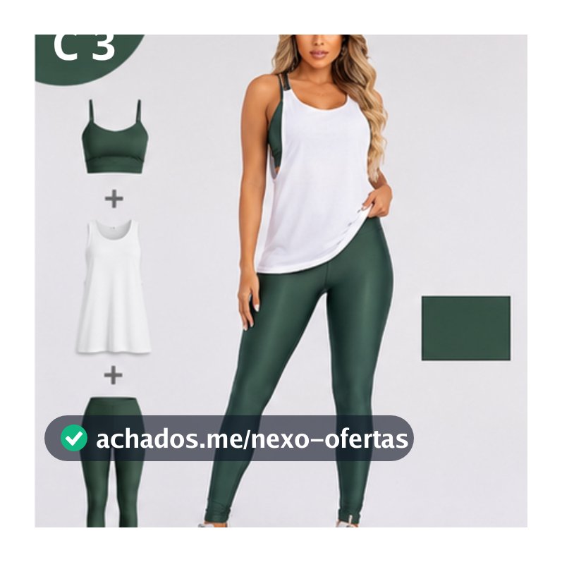 Kit 3 Peça Fitness Roupa Academia Legging + Cropped + Regata OGR