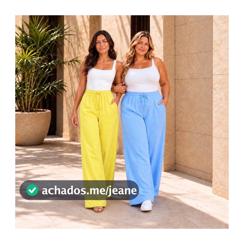 Kit 2 Calças Pantalona Feminina Cintura Alta Com Elástico Cordão com Ilhós Ajustável Confortável - Calça Duna