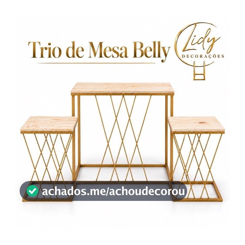 Trio de belly Treliça Dourado - Design Rústico, Estrutura Robusta, Versátil para Festas