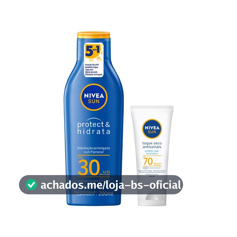 NIVEA KIT SUN Protetor Solar Protect & Hidrata FPS30 200ml + NIVEA SUN Facial Toque Seco Antissinais FPS70