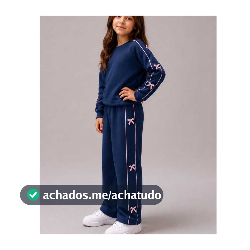 Conjunto Infantil Feminino Moletom detalhe Laços Calça e Blusa Moda Inverno Confortável