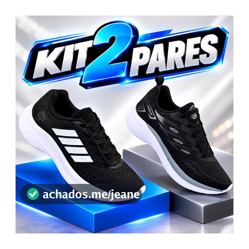 KIT 02 PARES Tenis Masculino Escolar Academia Original FREEDOM Corrida Caminhada PROMOÇÃO PRATA + PRETO BRANCO