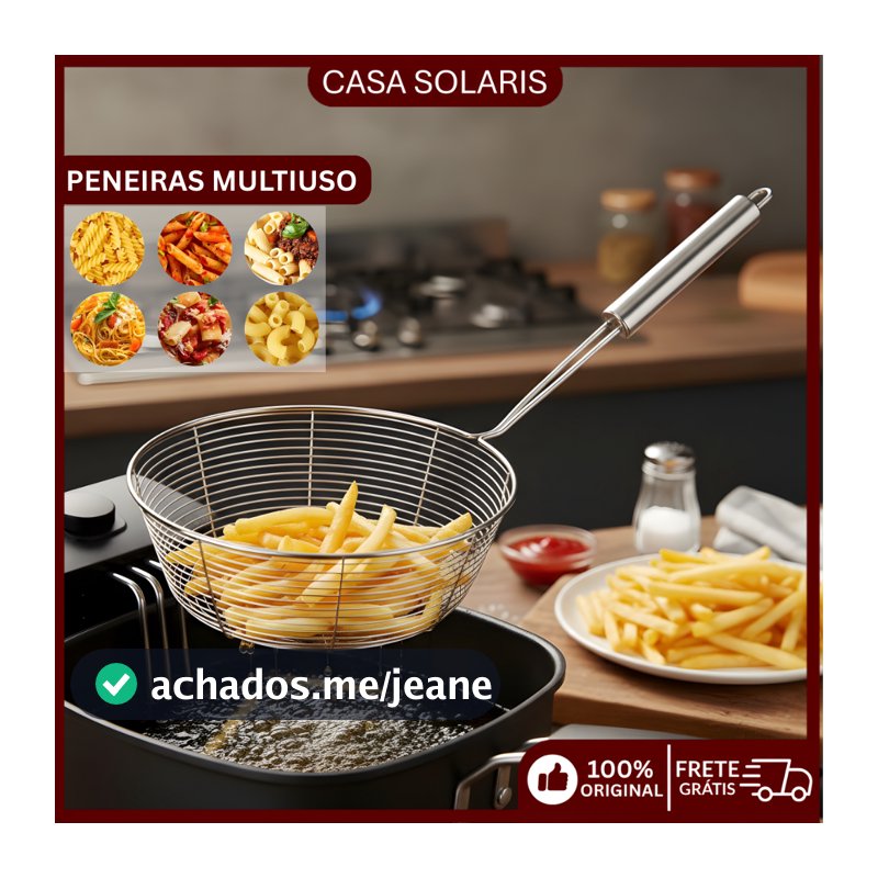 Peneiras Aço Inox Peneira Cesto Escumadeira De Fritura,escumadeira Inox Vazada Fritura Batata Pastel