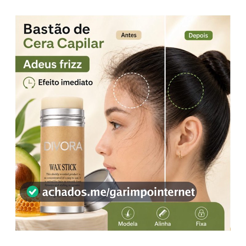 Cera Capilar em Bastão Anti Frizz, Cera Modeladora para Fios Rebeldes, Cabelo Arrepiado e Acabamento de Penteados