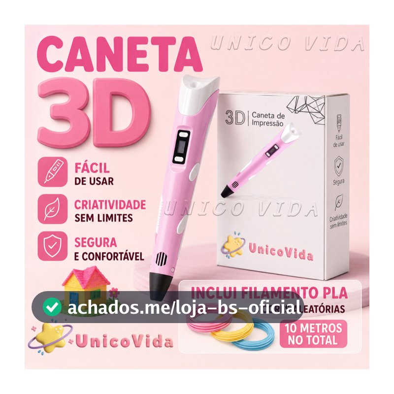 Caneta 3D Infantil com 10m de Filamento PLA para Desenho DIY | Brinquedo Criativo | UnicoVida