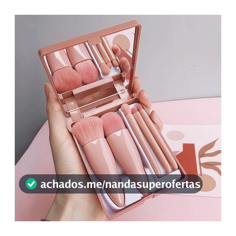 Mini Espelho De Maquiagem Portátil Com 5 Pcs Pincéis De Maquiagem Lupa Mão Segurar Bolso Dobrável Maquiagem Bel