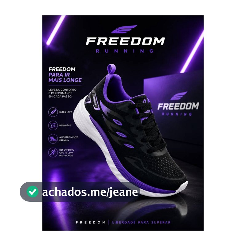 Tenis Feminino Escolar Academia Original FREEDOM Corrida Caminhada Lançamento PRETO ROXO UVA