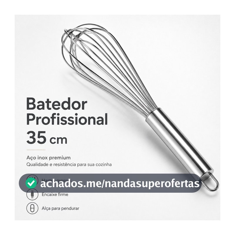 Batedor Fouet Fue Inox Profissional 35cm | Hastes Grossas | Ovos  Claras  Massas  Pesada