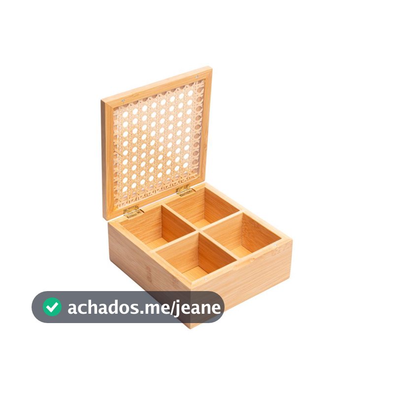 Caixa Organizadora Wolff Bambu 17cm com Divisórias e Tampa em Treliça para Joias Bijuterias Acessórios Escritório Mesa