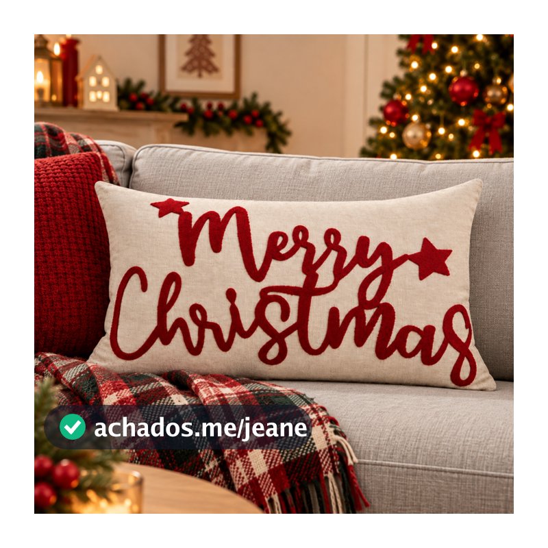 Almofada Linho Bege Natalina 30x50cm C/ Enchimento decorativo Merry Christmas Decoração Natal