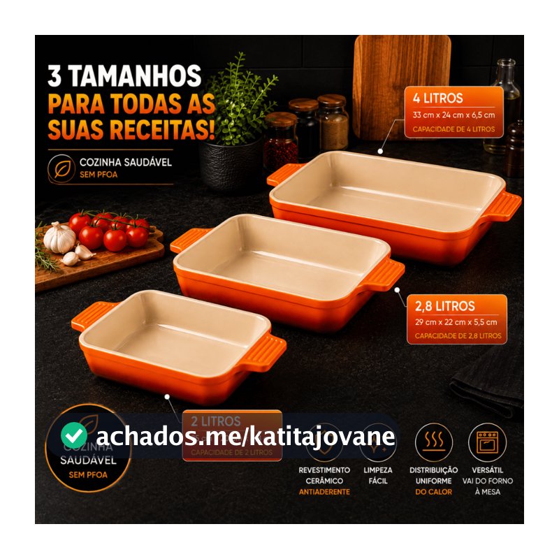 Forma Retangular Cerâmica Antiaderente p/ Forno 2L 2,8L ou 4L Assadeira c/ Alça Oferta Envio Rápido!
