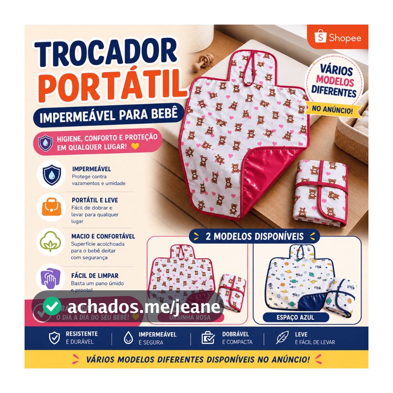 Trocador portátil impermeável 80 x 45 cm várias estampas dupla face dobrável lavável envio em 24h