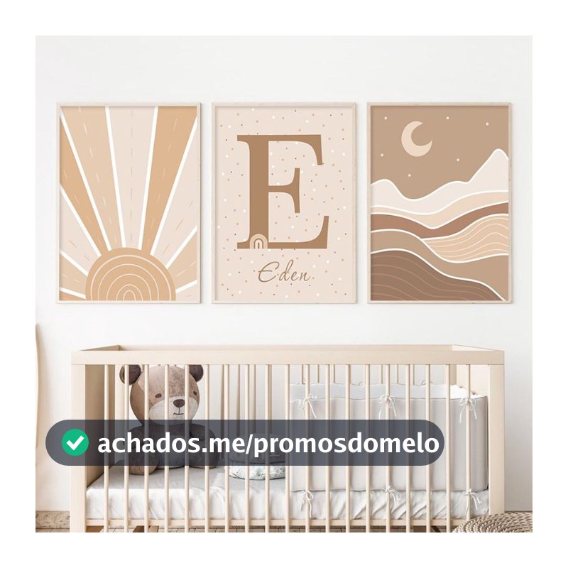 quadro decorativo infantil por do sol montanhas lua luar personalizado fofo 3 peças