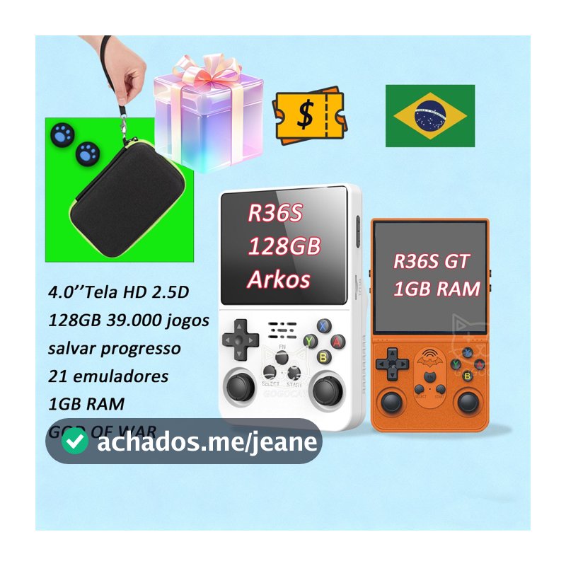Console Retrô R36S 128GB, Sistema Arkos Linux, Tela 3.5 Polegadas, Compatível for PS1/N64/MAME